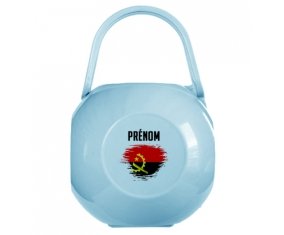 Boîte à tétine Drapeau effet pinceau Angola avec prénom de couleur Bleue