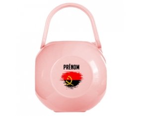 Boîte à tétine Drapeau effet pinceau Angola avec prénom de couleur Rose