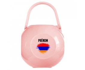 Boîte à sucette Drapeau effet pinceau Arménie avec prénom de couleur Rose