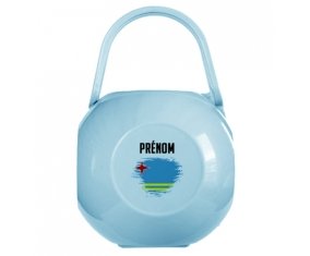Boîte à tétine Drapeau effet pinceau Aruba avec prénom de couleur Bleue