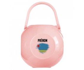 Boîte à tétine Drapeau effet pinceau Aruba avec prénom de couleur Rose