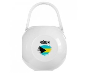 Boîte à tétine Drapeau effet pinceau Bahamas avec prénom de couleur Blanche