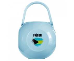 Boîte à tétine Drapeau effet pinceau Bahamas avec prénom de couleur Bleue