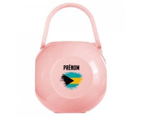 Boîte à tétine Drapeau effet pinceau Bahamas avec prénom de couleur Rose