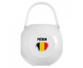 Boîte à sucette Drapeau effet pinceau Belgique avec prénom de couleur Blanche