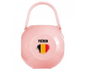 Boîte à sucette Drapeau effet pinceau Belgique avec prénom de couleur Rose