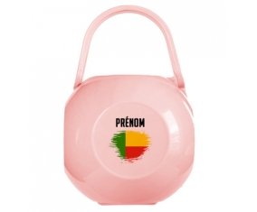 Boîte à sucette Drapeau effet pinceau Bénin avec prénom de couleur Rose