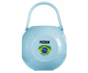 Boîte à sucette Drapeau effet pinceau Brésil avec prénom de couleur Bleue