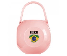 Boîte à sucette Drapeau effet pinceau Brésil avec prénom de couleur Rose