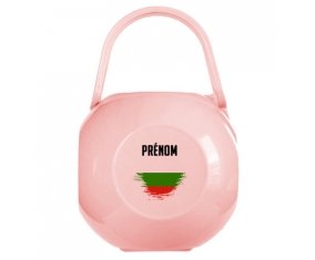 Boîte à tétine Drapeau effet pinceau Bulgarie avec prénom de couleur Rose