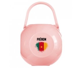 Boîte à sucette Drapeau effet pinceau Cameroun avec prénom de couleur Rose