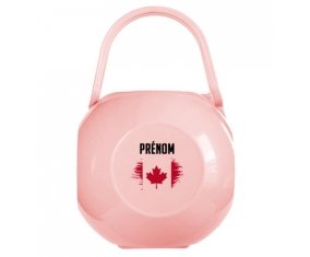 Boîte à tétine Drapeau effet pinceau Canada avec prénom de couleur Rose