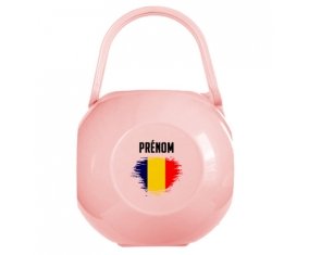 Boîte à sucette Drapeau effet pinceau Tchad avec prénom de couleur Rose