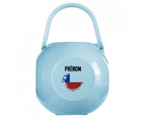 Boîte à tétine Drapeau effet pinceau Chili avec prénom de couleur Bleue
