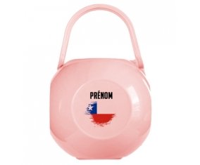 Boîte à tétine Drapeau effet pinceau Chili avec prénom de couleur Rose