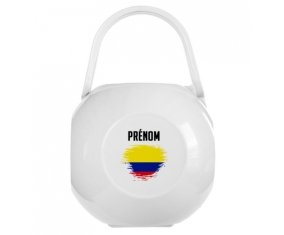 Boîte à tétine Drapeau effet pinceau Colombie avec prénom de couleur Blanche