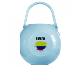 Boîte à tétine Drapeau effet pinceau Colombie avec prénom de couleur Bleue
