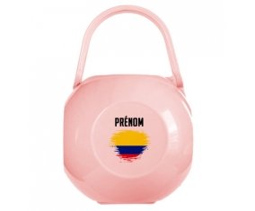 Boîte à tétine Drapeau effet pinceau Colombie avec prénom de couleur Rose
