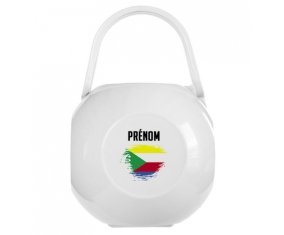 Boîte à sucette Drapeau effet pinceau Comores avec prénom de couleur Blanche