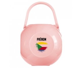 Boîte à sucette Drapeau effet pinceau Comores avec prénom de couleur Rose