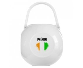 Boîte à tétine Drapeau effet pinceau Côte d'Ivoire avec prénom de couleur Blanche