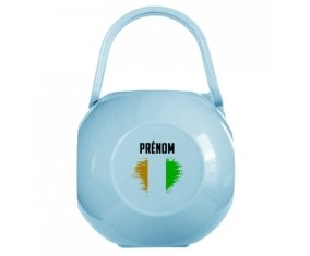 Boîte à tétine Drapeau effet pinceau Côte d'Ivoire avec prénom de couleur Bleue