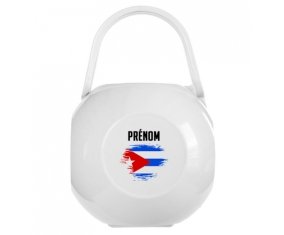Boîte à tétine Drapeau effet pinceau Cuba avec prénom de couleur Blanche