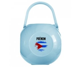 Boîte à tétine Drapeau effet pinceau Cuba avec prénom de couleur Bleue