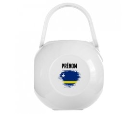 Boîte à sucette Drapeau effet pinceau Curacao avec prénom de couleur Blanche
