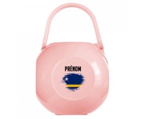 Boîte à sucette Drapeau effet pinceau Curacao avec prénom de couleur Rose