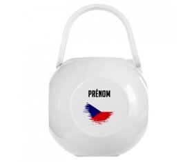Boîte à sucette Drapeau effet pinceau République Tchèque avec prénom de couleur Blanche