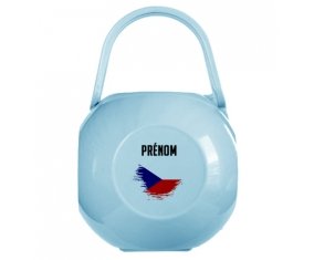 Boîte à sucette Drapeau effet pinceau République Tchèque avec prénom de couleur Bleue