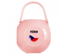 Boîte à sucette Drapeau effet pinceau République Tchèque avec prénom de couleur Rose