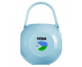 Boîte à tétine Drapeau effet pinceau Djibouti avec prénom de couleur Bleue