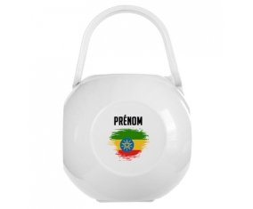 Boîte à tétine Drapeau effet pinceau Ethiopie avec prénom de couleur Blanche