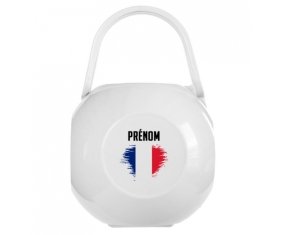 Boîte à sucette Drapeau effet pinceau France avec prénom de couleur Blanche
