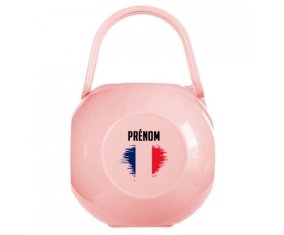 Boîte à sucette Drapeau effet pinceau France avec prénom de couleur Rose