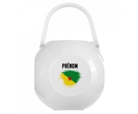 Boîte à tétine Drapeau effet pinceau Guyane Française avec prénom de couleur Blanche