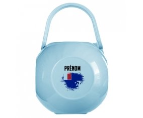 Boîte à tétine Drapeau effet pinceau Terres australes françaises avec prénom de couleur Bleue