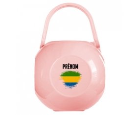 Boîte à sucette Drapeau effet pinceau Gabon avec prénom de couleur Rose