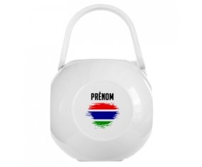 Boîte à tétine Drapeau effet pinceau Gambie avec prénom de couleur Blanche