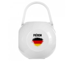 Boîte à tétine Drapeau effet pinceau Allemagne avec prénom de couleur Blanche