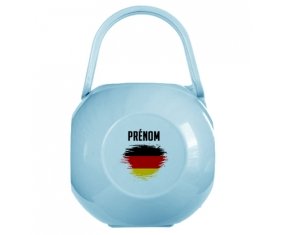 Boîte à tétine Drapeau effet pinceau Allemagne avec prénom de couleur Bleue