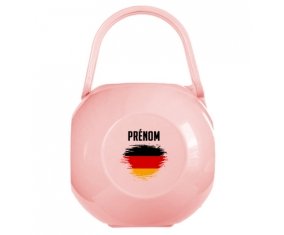 Boîte à tétine Drapeau effet pinceau Allemagne avec prénom de couleur Rose
