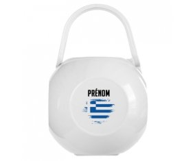 Boîte à sucette Drapeau effet pinceau Grèce avec prénom de couleur Blanche