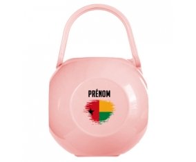 Boîte à tétine Drapeau effet pinceau Guinée avec prénom de couleur Rose