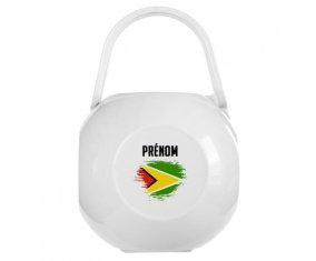 Boîte à tétine Drapeau effet pinceau Guyane avec prénom de couleur Blanche