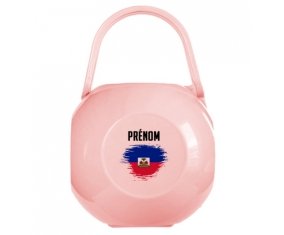Boîte à sucette Drapeau effet pinceau Haïti avec prénom de couleur Rose
