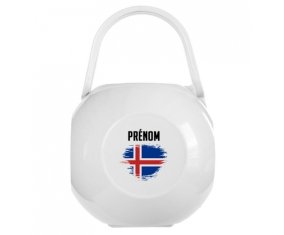 Boîte à sucette Drapeau effet pinceau Islande avec prénom de couleur Blanche