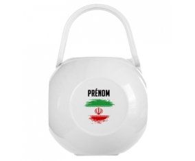 Boîte à tétine Drapeau effet pinceau L'Iran avec prénom de couleur Blanche